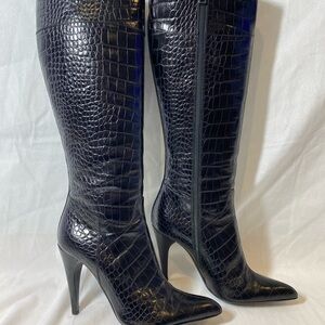 Prada Black Crocodile Knee-High Boots